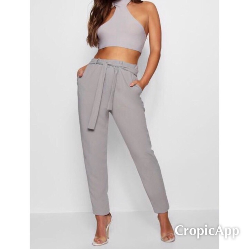 Tie waist tapered trousers